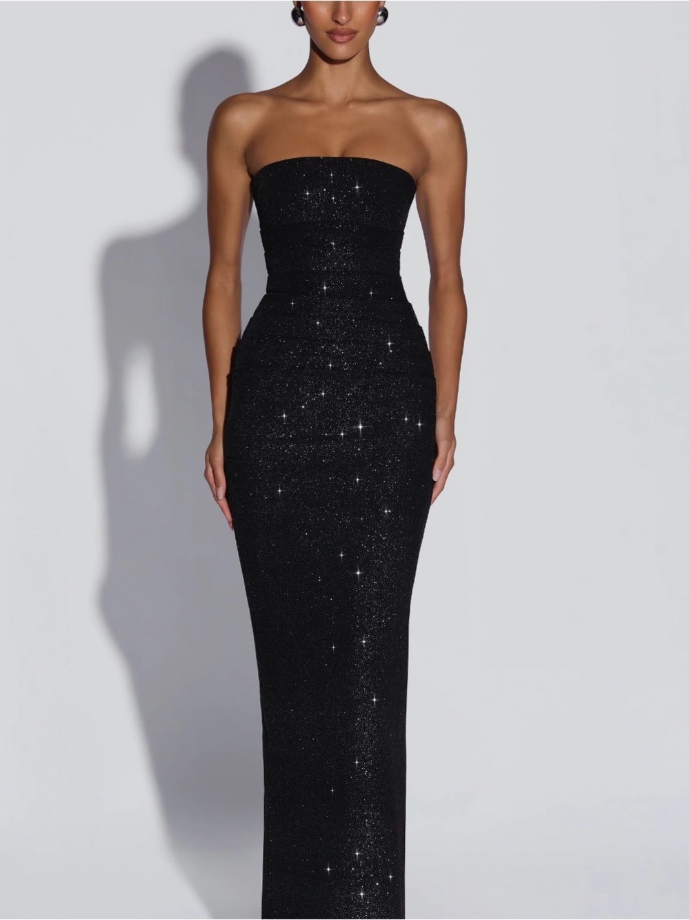 Strapless Black Sequin Column Prom Dress